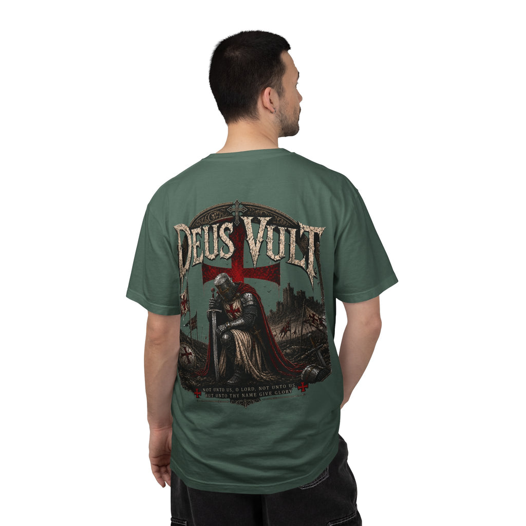 Christian Crusader T-Shirt — "Deus Vult" Psalm 115:1 Graphic Tee