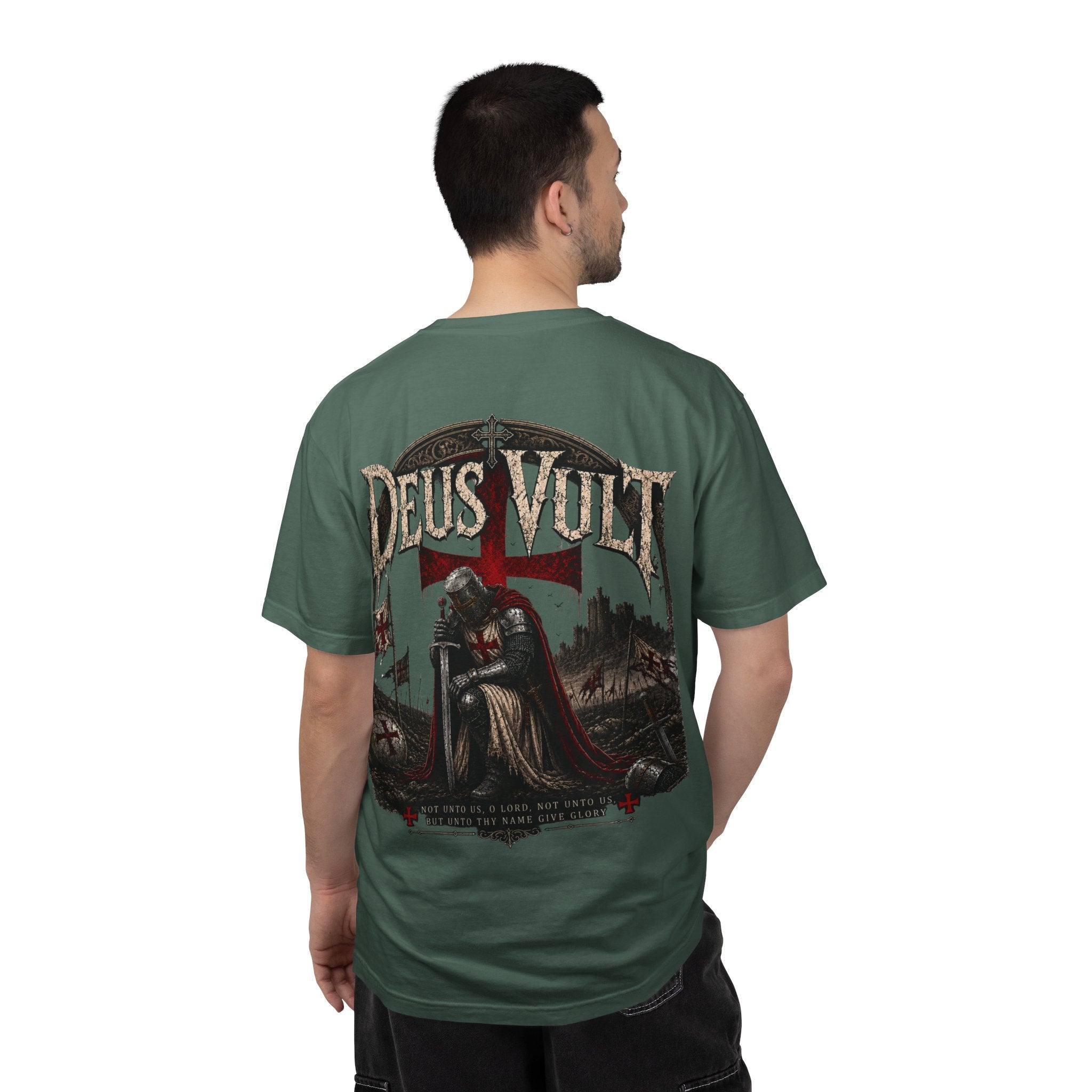 Christian Crusader T-Shirt — "Deus Vult" Psalm 115:1 Graphic Tee