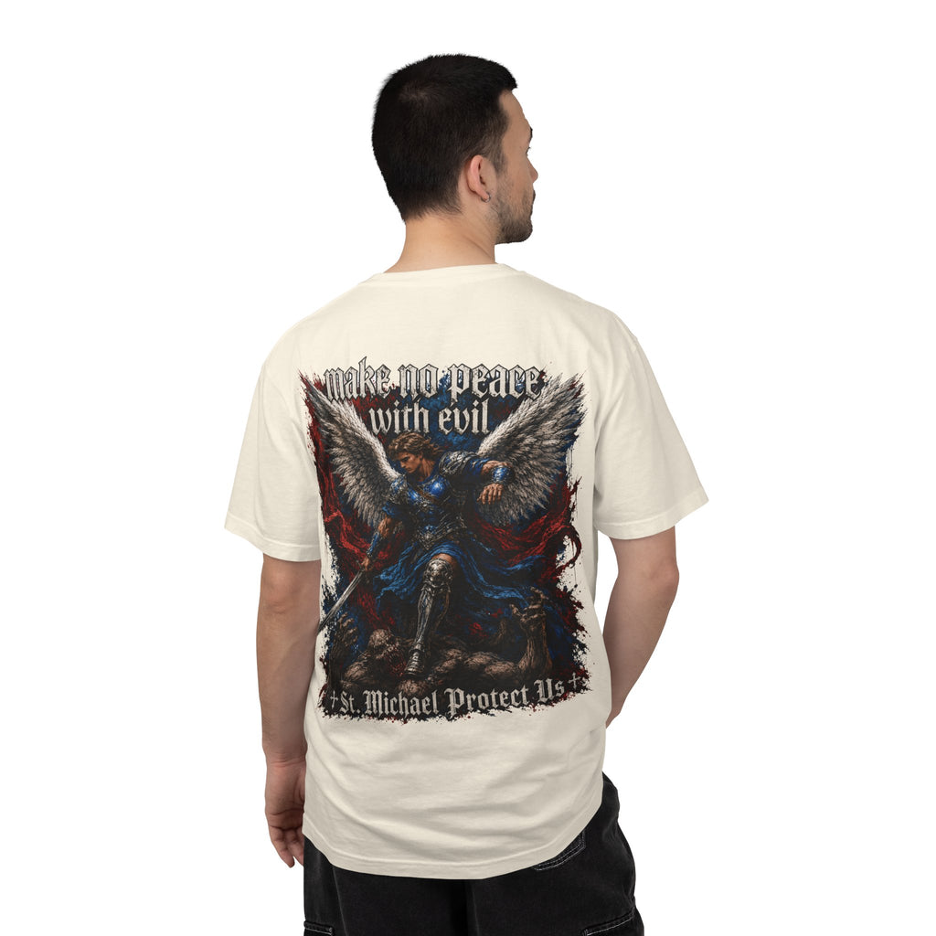 St. Michael 'Make No Peace With Evil' T-Shirt — Revelations 12:7-9 Christian Tee