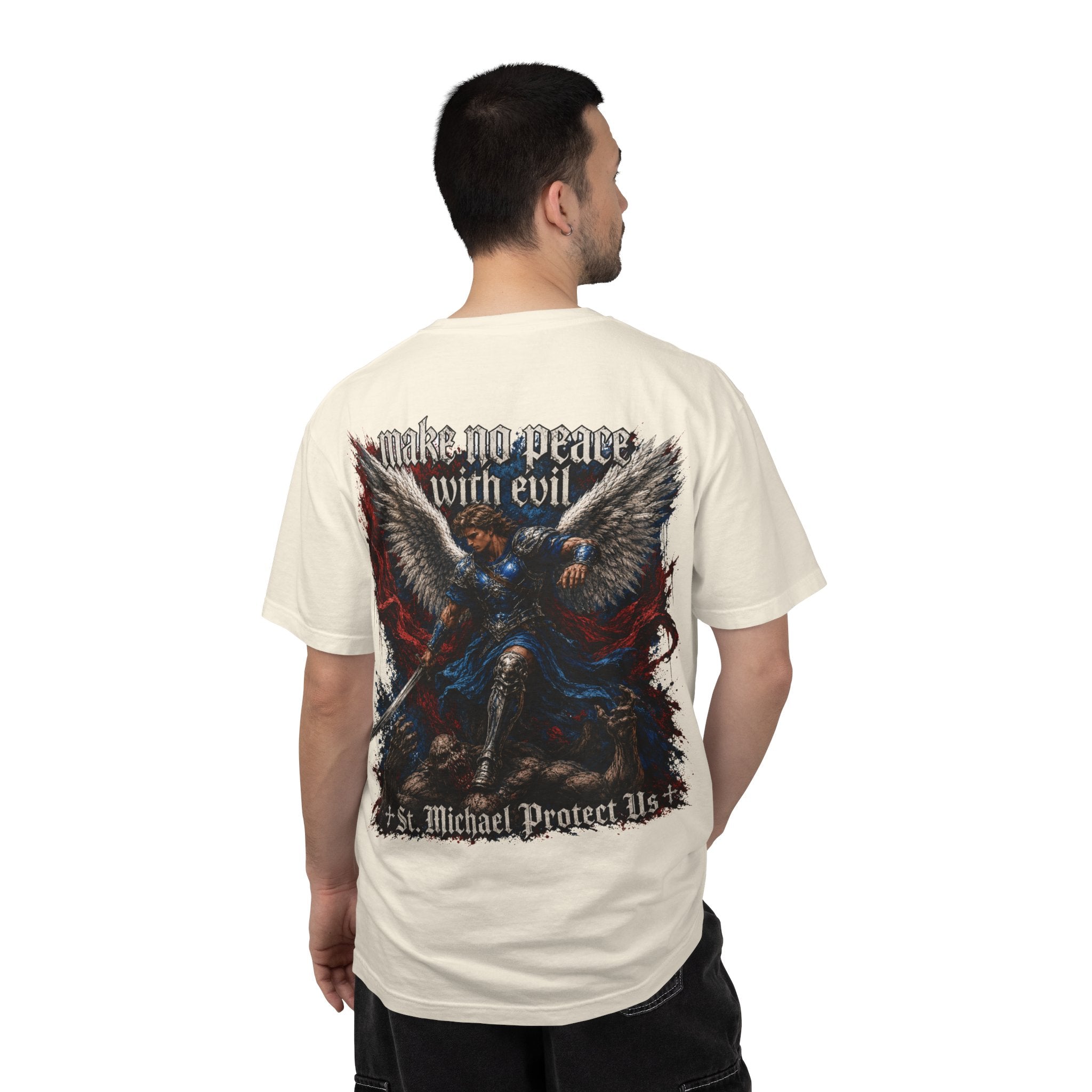 St. Michael 'Make No Peace With Evil' T-Shirt — Revelations 12:7-9 Christian Tee