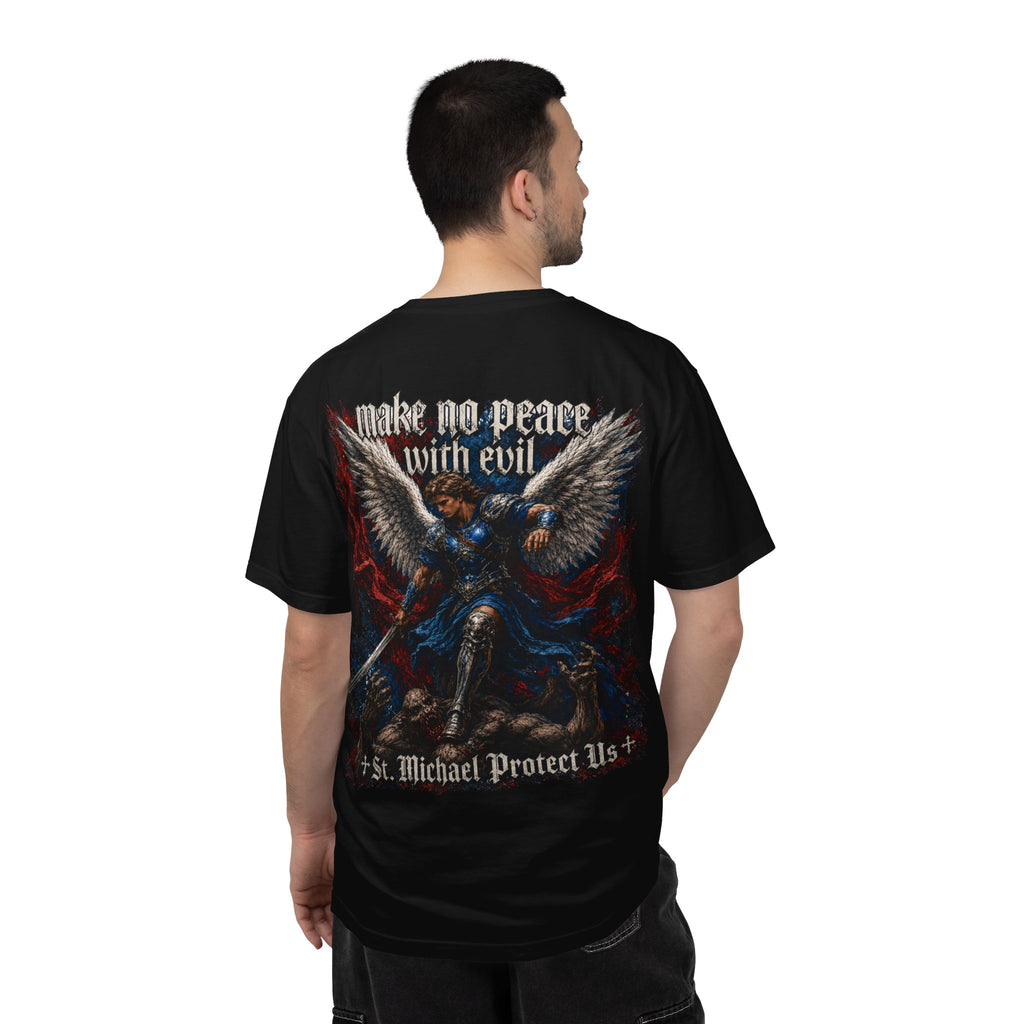 St. Michael 'Make No Peace With Evil' T-Shirt — Revelations 12:7-9 Christian Tee