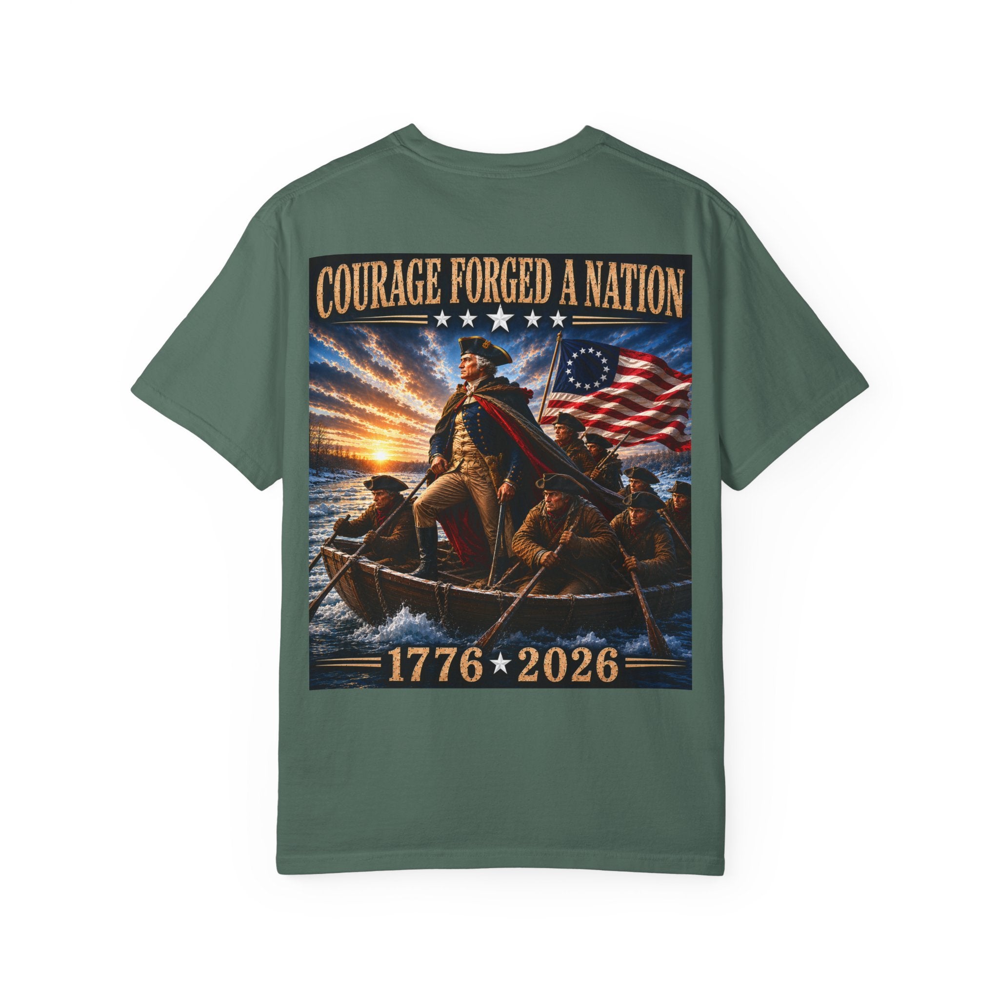 Courage Forged a Nation T-Shirt — 1776•2026 Patriotic George Washington Crossing the Delaware