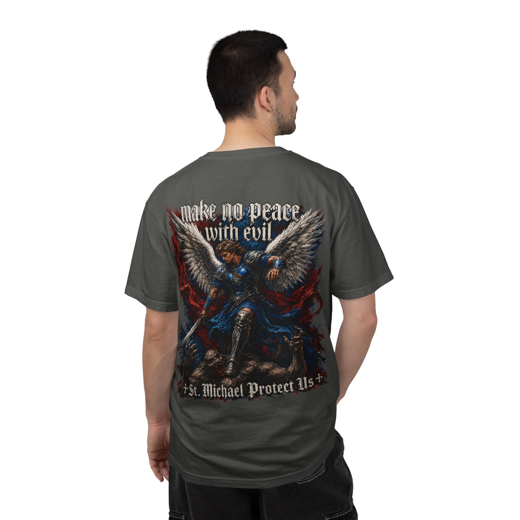 St. Michael 'Make No Peace With Evil' T-Shirt — Revelations 12:7-9 Christian Tee