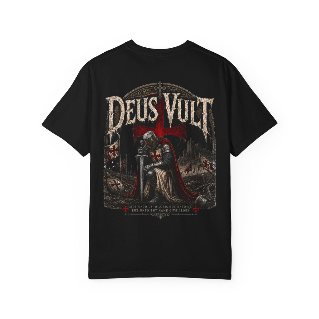 Christian Crusader T-Shirt — "Deus Vult" Psalm 115:1 Graphic Tee