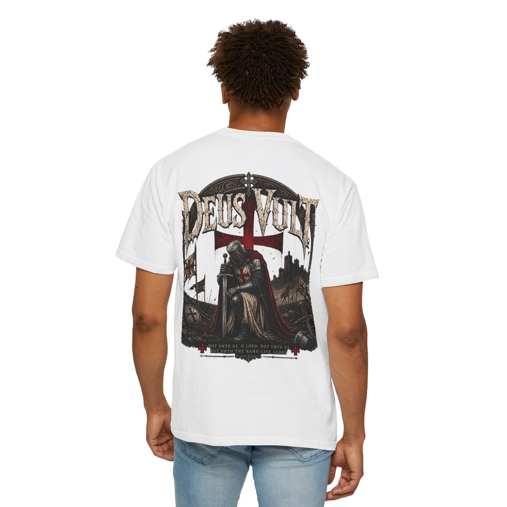 Christian Crusader T-Shirt — "Deus Vult" Psalm 115:1 Graphic Tee