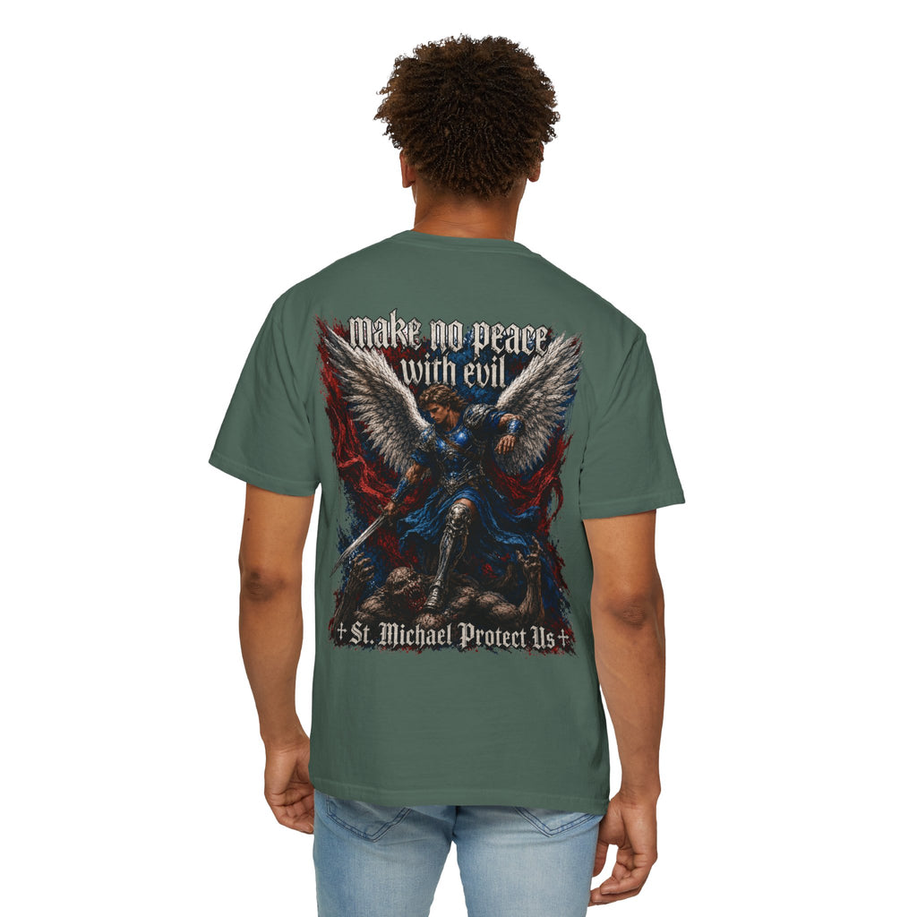 St. Michael 'Make No Peace With Evil' T-Shirt — Revelations 12:7-9 Christian Tee