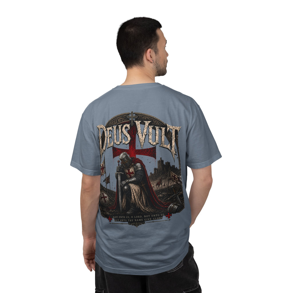 Christian Crusader T-Shirt — "Deus Vult" Psalm 115:1 Graphic Tee