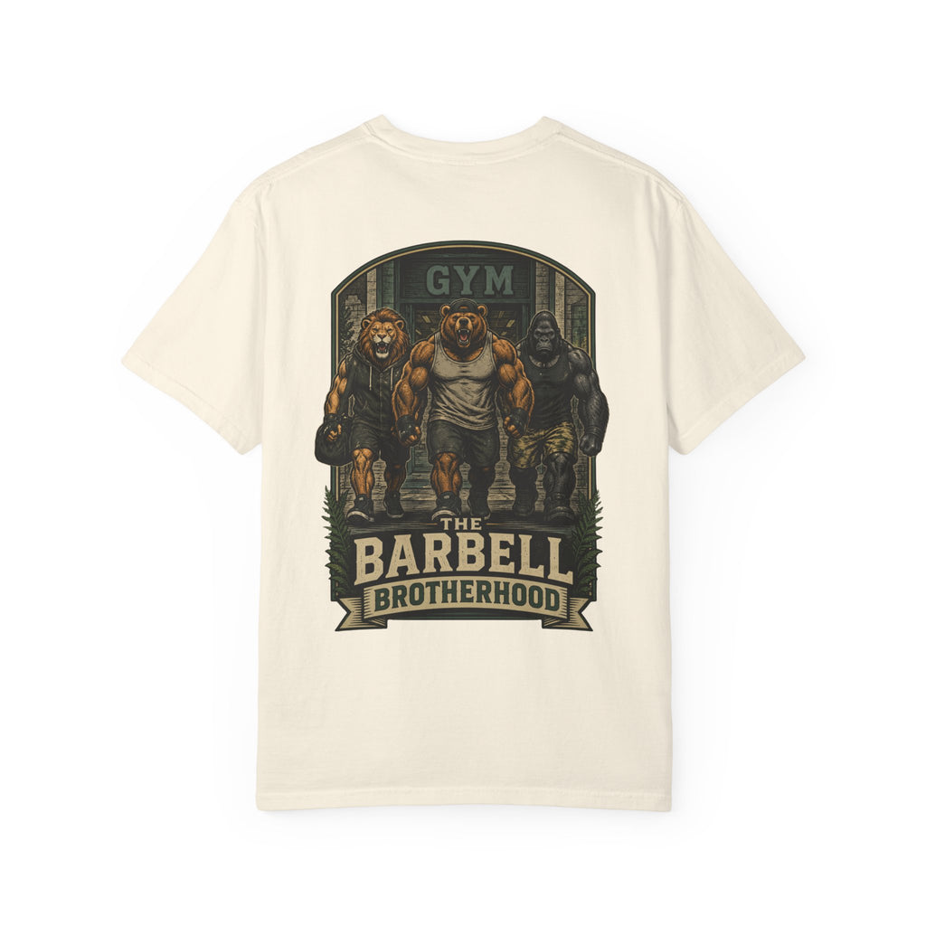 Barbell Brotherhood Weightlifting Tee — Lion, Bear & Gorilla Gym Shirt
