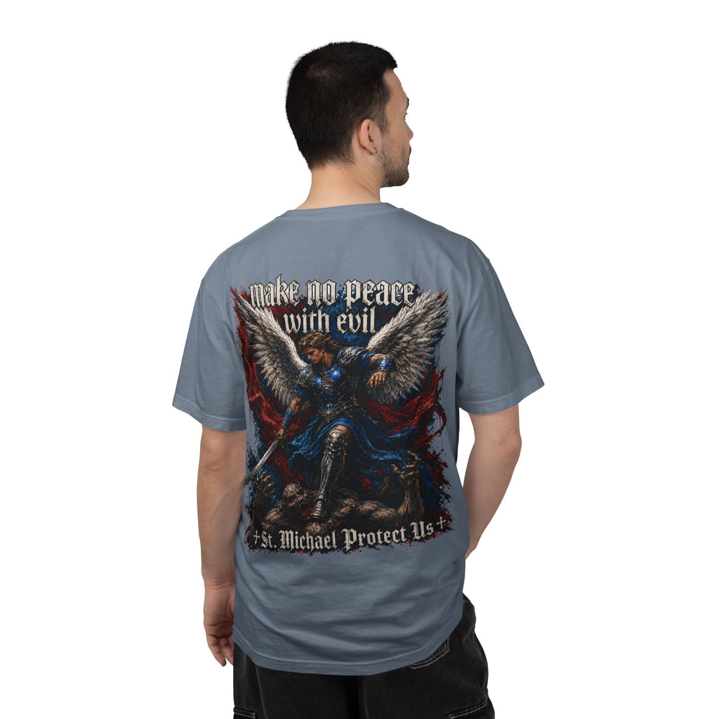 St. Michael 'Make No Peace With Evil' T-Shirt — Revelations 12:7-9 Christian Tee