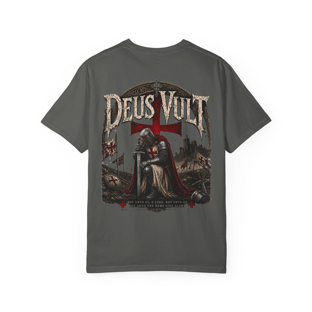 Christian Crusader T-Shirt — "Deus Vult" Psalm 115:1 Graphic Tee