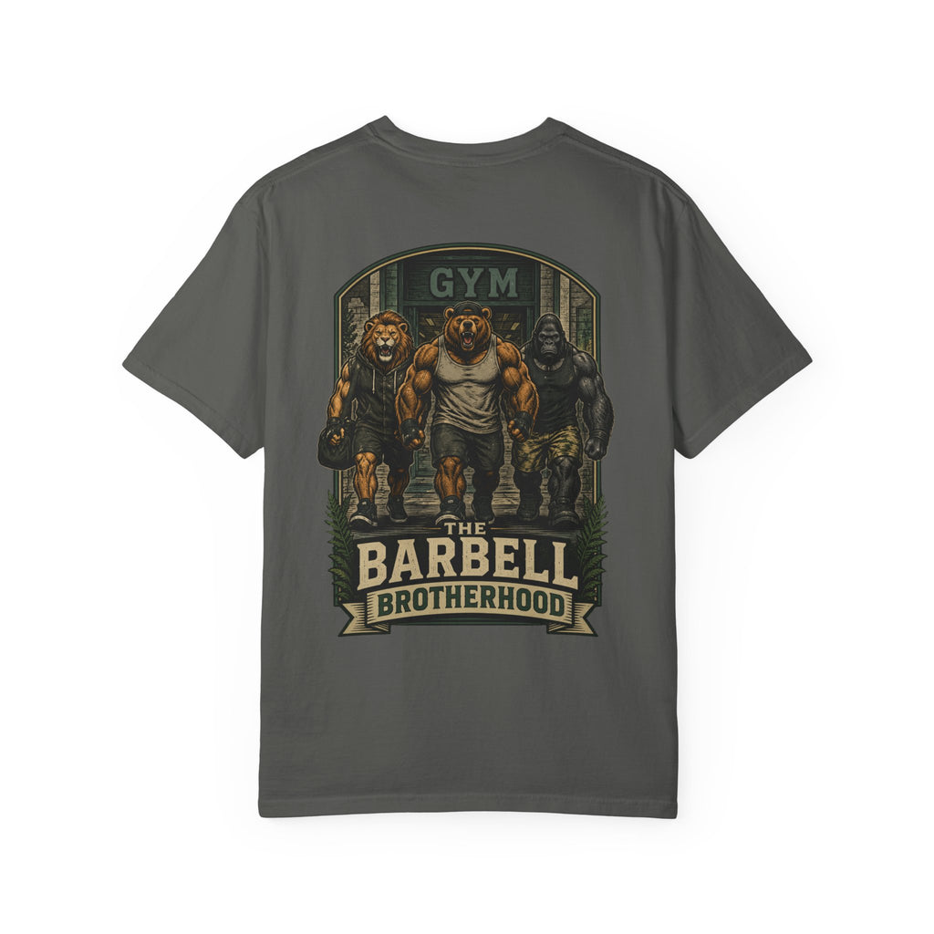 Barbell Brotherhood Weightlifting Tee — Lion, Bear & Gorilla Gym Shirt