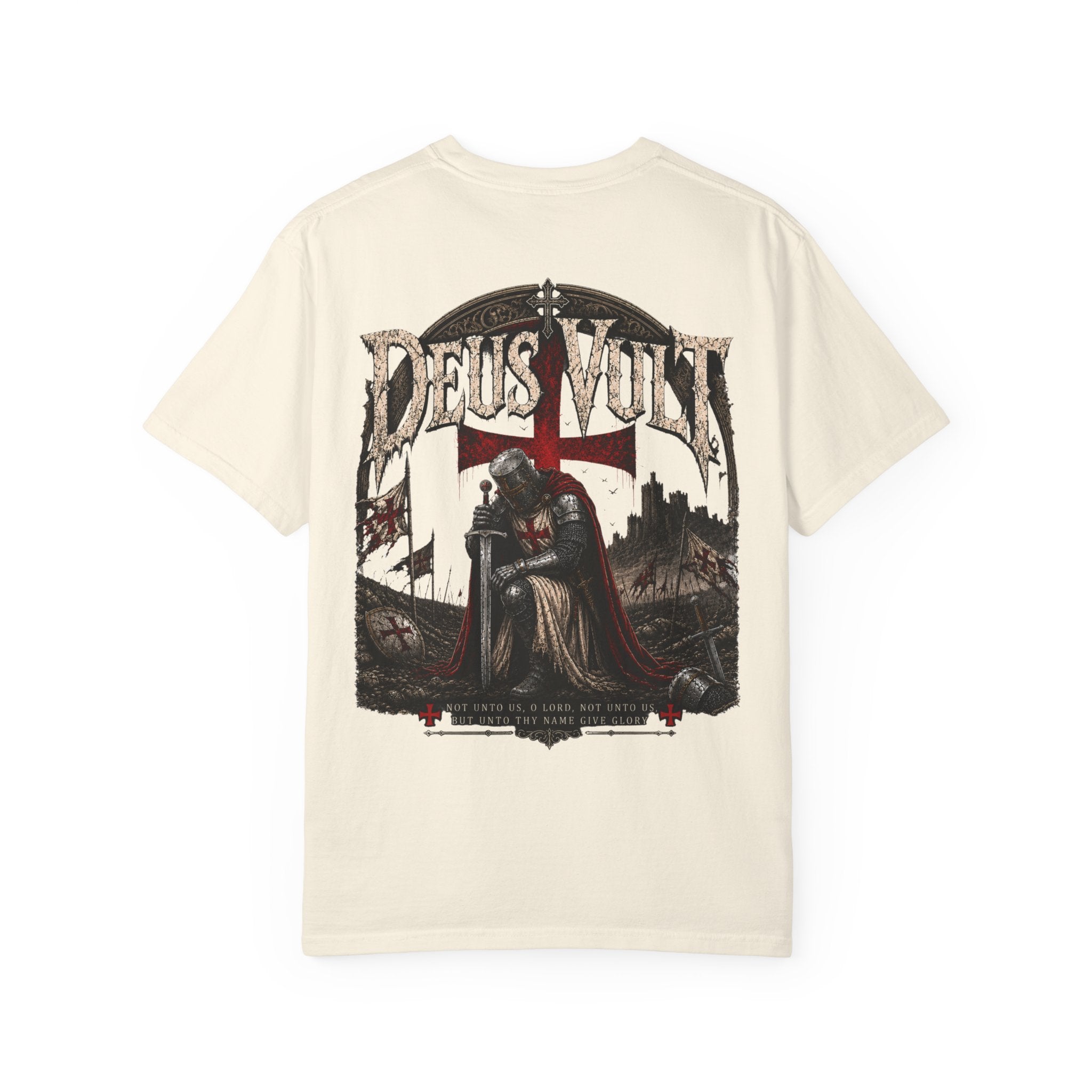 Christian Crusader T-Shirt — "Deus Vult" Psalm 115:1 Graphic Tee