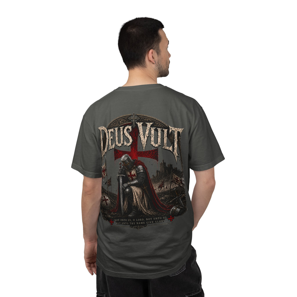 Christian Crusader T-Shirt — "Deus Vult" Psalm 115:1 Graphic Tee