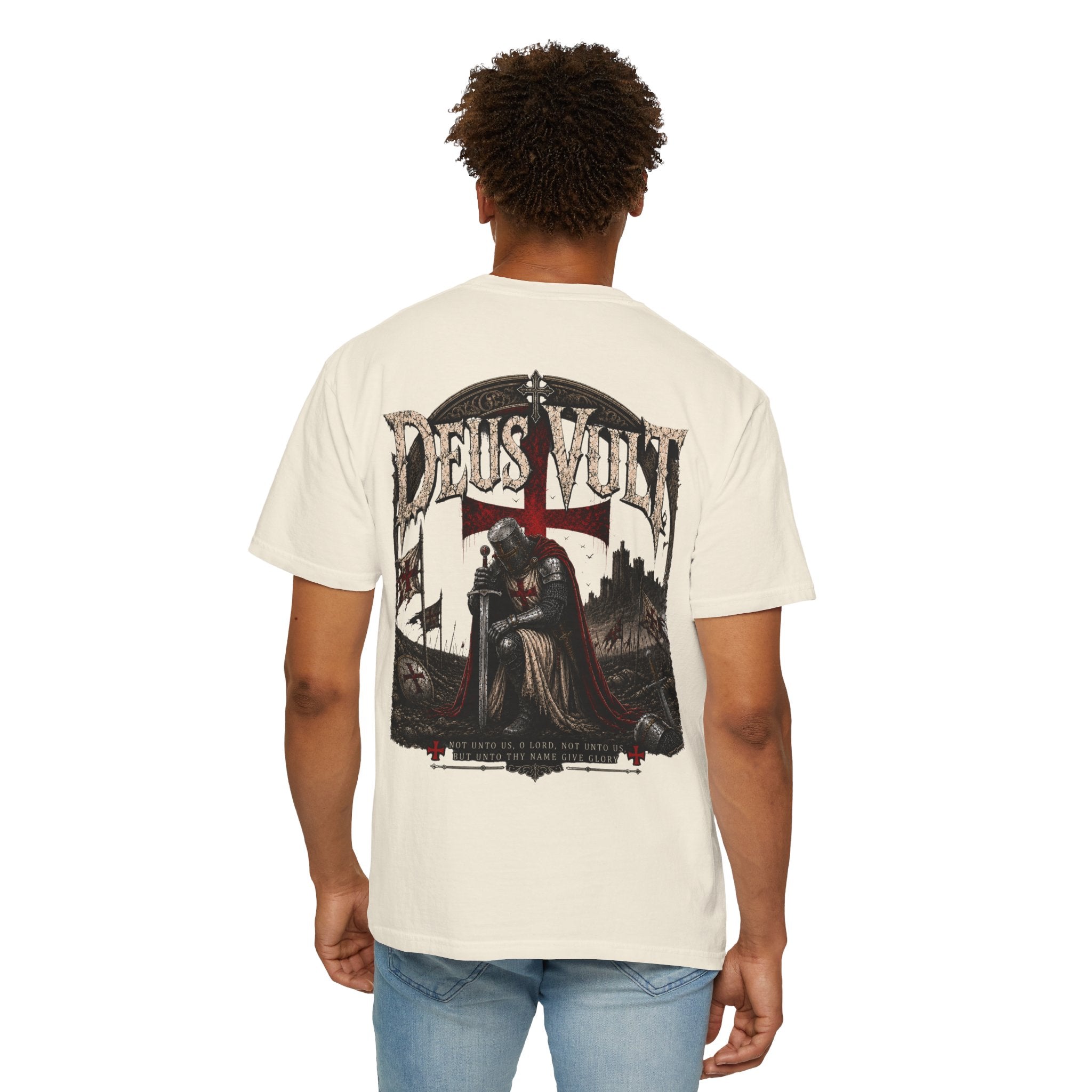 Christian Crusader T-Shirt — "Deus Vult" Psalm 115:1 Graphic Tee