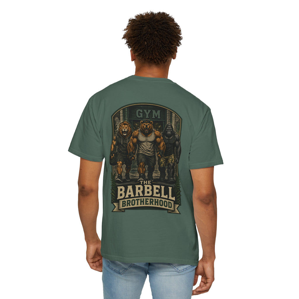 Barbell Brotherhood Weightlifting Tee — Lion, Bear & Gorilla Gym Shirt