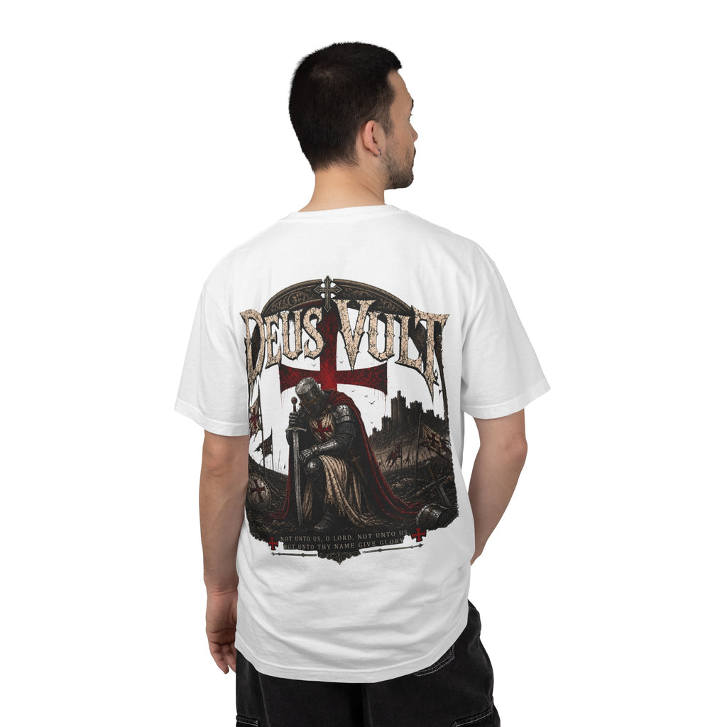 Christian Crusader T-Shirt — "Deus Vult" Psalm 115:1 Graphic Tee