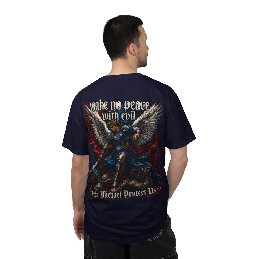 St. Michael 'Make No Peace With Evil' T-Shirt — Revelations 12:7-9 Christian Tee