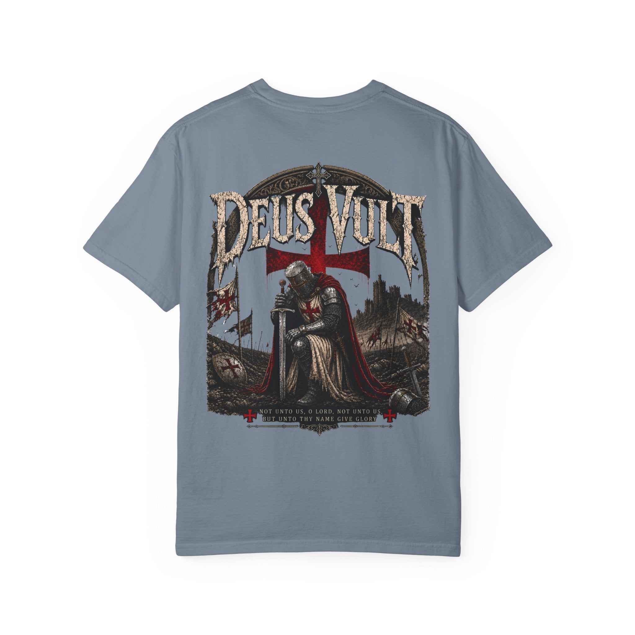 Christian Crusader T-Shirt — "Deus Vult" Psalm 115:1 Graphic Tee