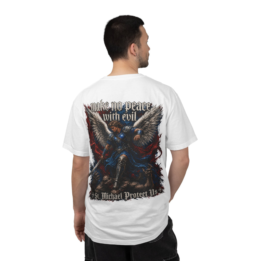 St. Michael 'Make No Peace With Evil' T-Shirt — Revelations 12:7-9 Christian Tee